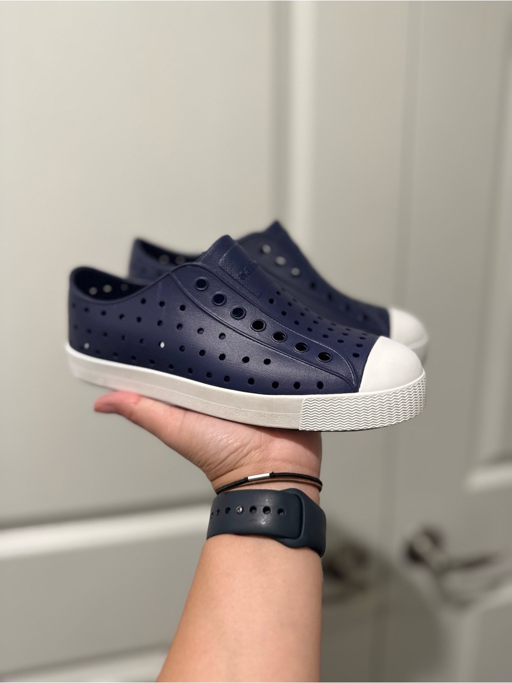 Kids Natives Navy Slip-On Waterproof Sneakers with White Toe